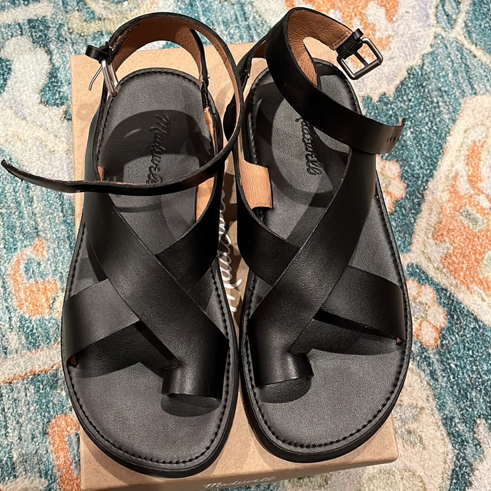 Madewell Natasha Flatform Sandal in Vachetta Leather - True Black Sz 8